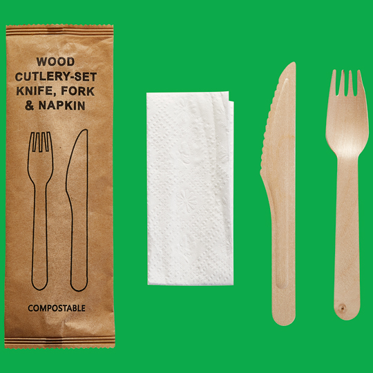 Set Wood 3/1 Knife/Fork/Napk Barc wax