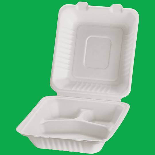Bagasse Hinged lid 3-comp
