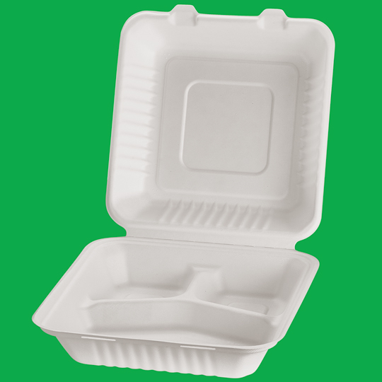 Bagasse Hinged lid 3-comp